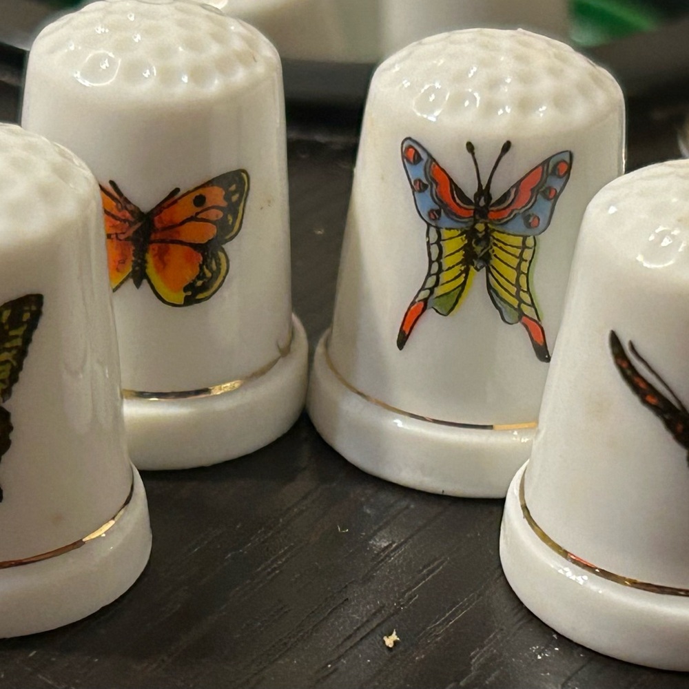 5 Vintage Butterfly Design Ceramic Thimbles